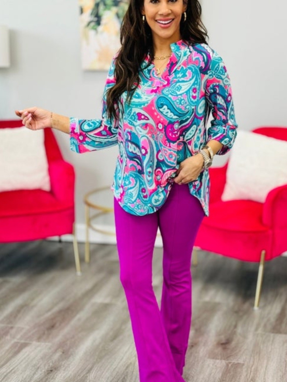 Dear Scarlett High-Waist Magenta Flare Magic Pants Size XL - Picture 3 of 10